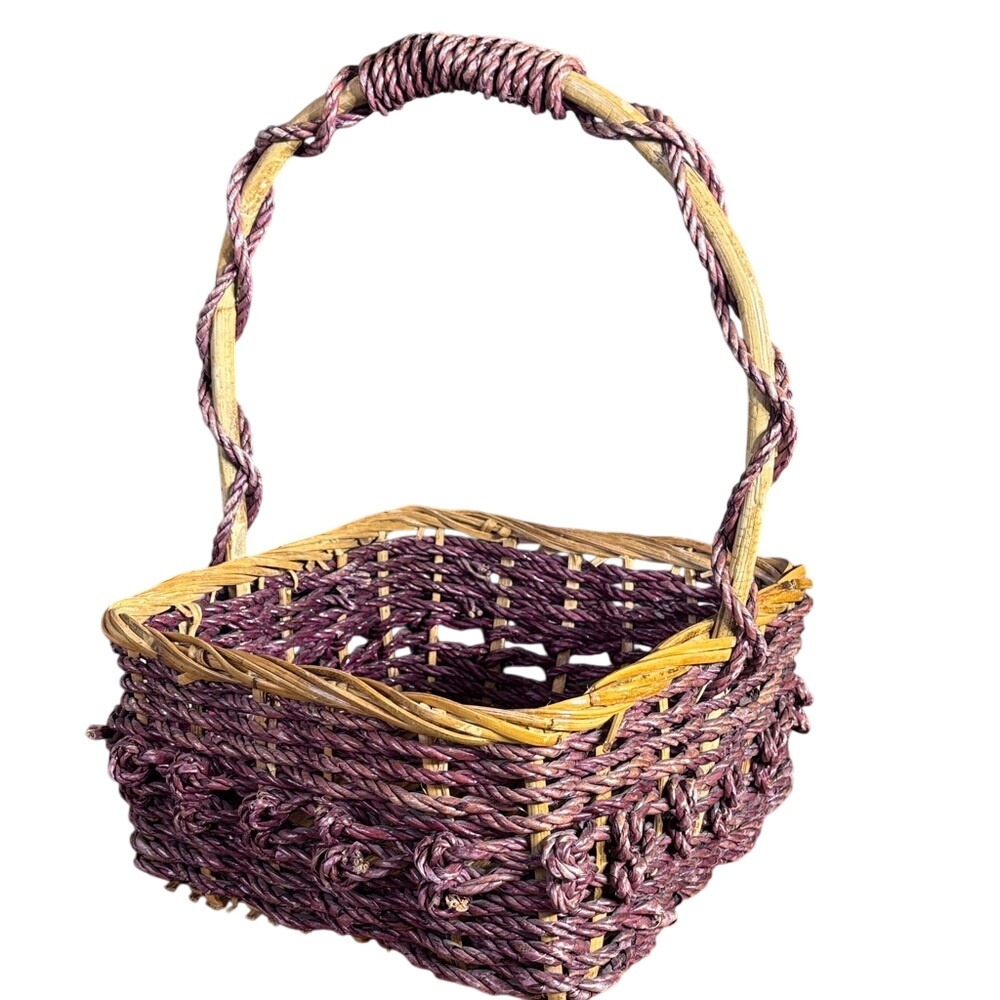 Vintageβ Woven Twisted Handle Basket Purple & Natural Colors Easter Spring Decor